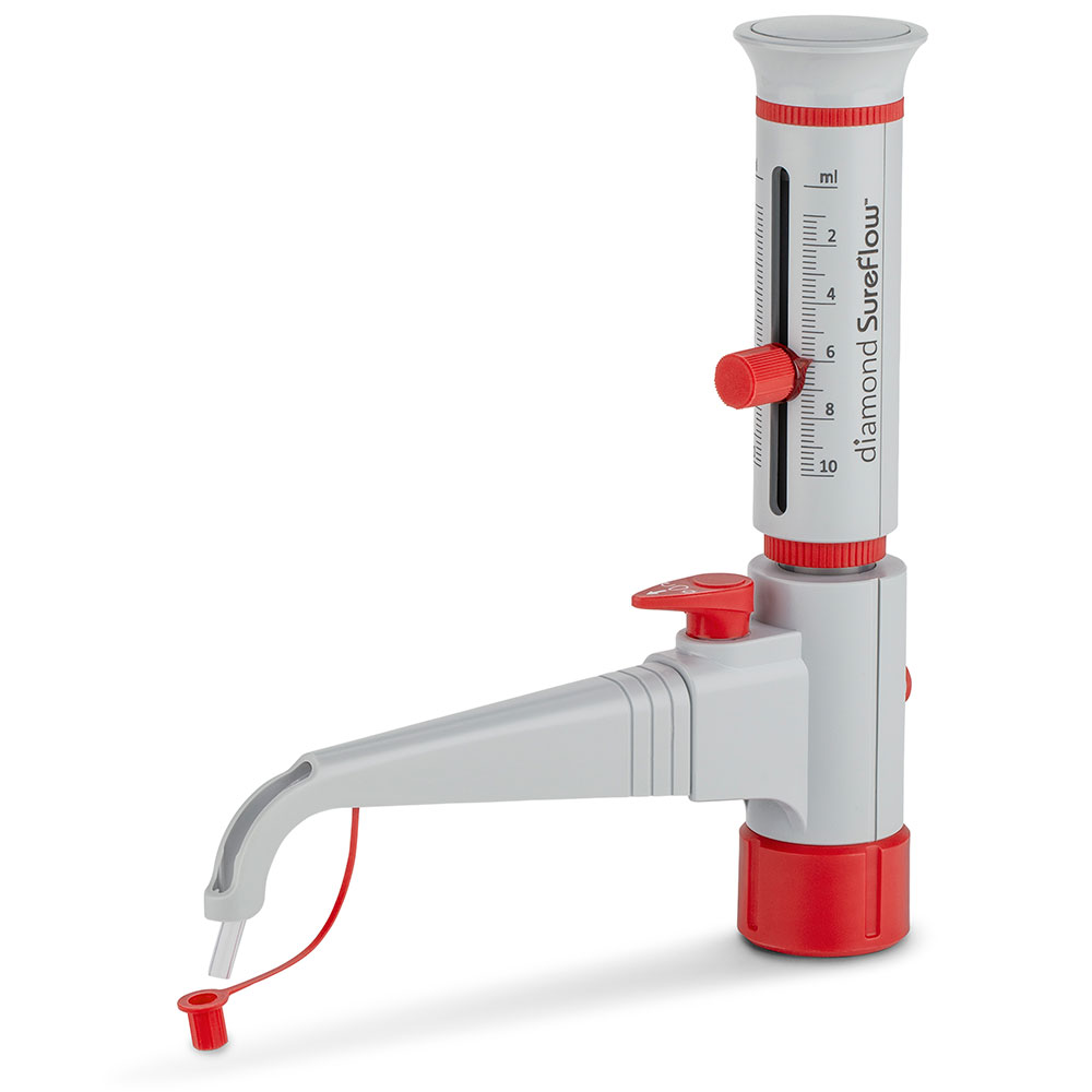 Globe Scientific Bottle Top Dispenser, Diamond SureFlow, with Recirculation, 1.0mL to 10.0mL, 0.2mL increments Image